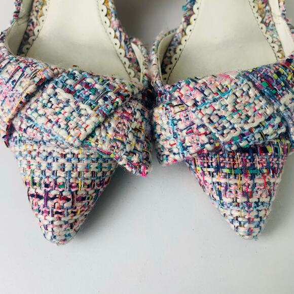 1901 Size 7M Pastel Tweed Plaid Bow Kitten Heel Pumps Pointed Toe Twee Coquette - Picture 8 of 16